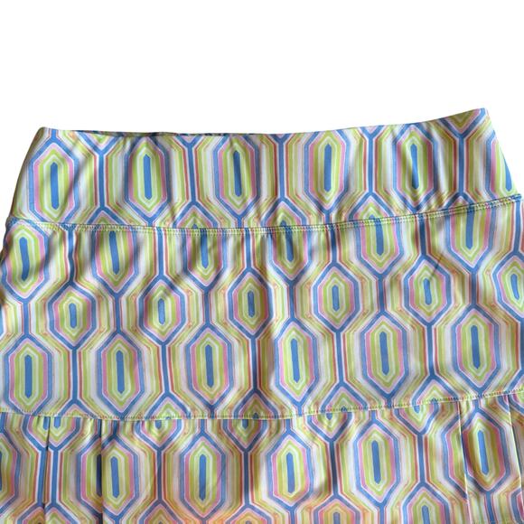 Sigrid Olsen Golf Tennis Skort SZ L Geometric Print White Pink Blue Neon Yellow - Picture 7 of 9